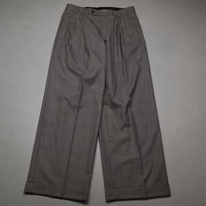 Sean John 32x32 Tan Brown Windowpane Pleated Cuffed Baggy High Waist Mens Pants